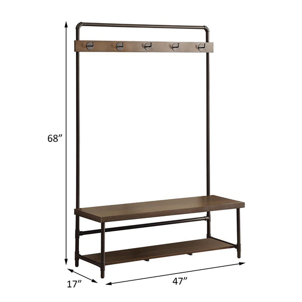English Elm Chestnut Industrial Hall Tree with Bench Storage, 5 Coat Hooks, Reclaimed Wood Look & Metal Pipe Frame B062P153577