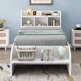 Hearth and Haven Wood Twin Size Platform Bed with 2 Drawers, Storage Headboard and Footboard WF313560AAK