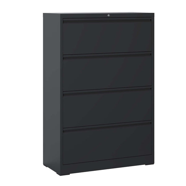 English Elm Lateral File Cabinet 4 Drawer – Lockable Black Metal Storage For Secure Home/Office Organization T2398P154450