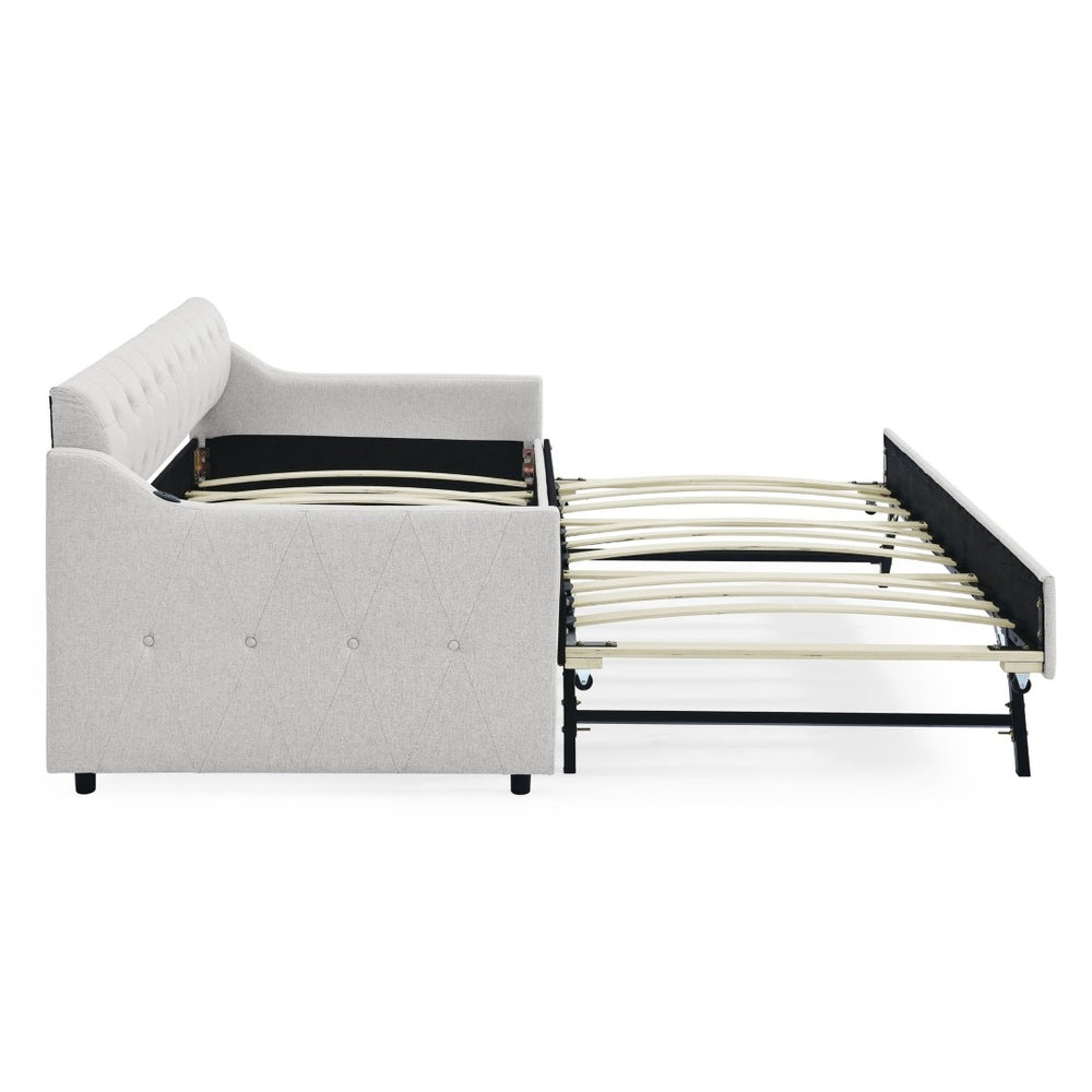 English Elm Twin Size Upholstery Daybed With Erectable Trundle And Usb Charging - Modern, Stylish, Space-Saving Solution W1413S00027-GIGA