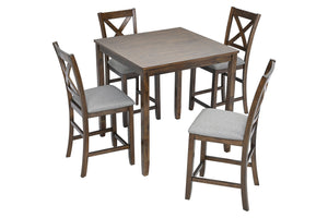 English Elm 5 Piece Dining Table Set - Stylish Counter Height Square Table With 4 Upholstered Chairs For Small Spaces W1998S00032