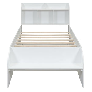 English Elm Wood Twin Platform Bed with Bookcase Headboard Storage Drawers Cottage Pine Frame WF313560AAK