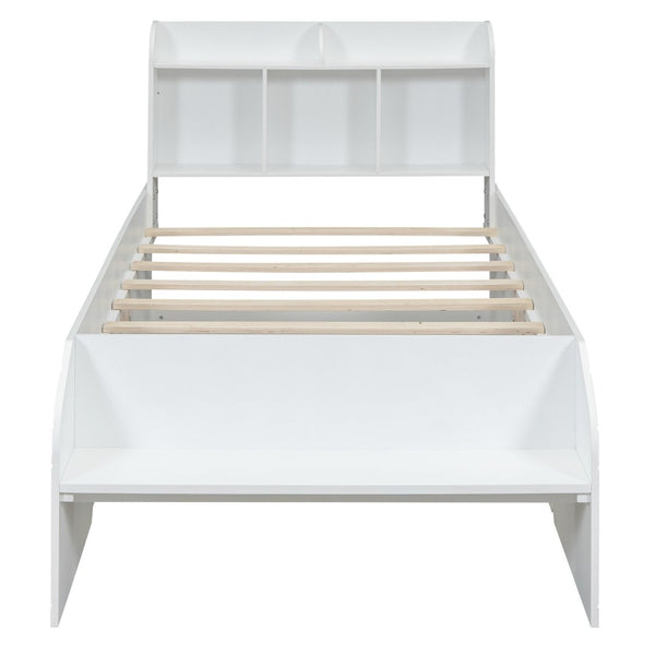 English Elm Wood Twin Platform Bed with Bookcase Headboard Storage Drawers Cottage Pine Frame WF313560AAK