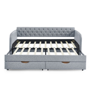 English Elm Twin Size Upholstery Daybed With Trundle, Storage Drawers & Pocket - Stylish, Space-Saving Solution! W1413S00023-GIGA