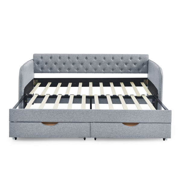 English Elm Twin Size Upholstery Daybed With Trundle, Storage Drawers & Pocket - Stylish, Space-Saving Solution! W1413S00023-GIGA