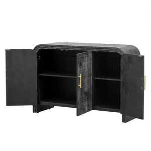 English Elm Trexm Retro Curved Buffet with Gold Pulls Antique Finish Wood Grain Dining Storage WF317093AAB
