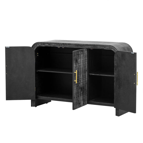 English Elm Trexm Retro Curved Buffet with Gold Pulls Antique Finish Wood Grain Dining Storage WF317093AAB
