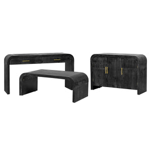English Elm Trexm Retro Curved Buffet with Gold Pulls Antique Finish Wood Grain Dining Storage WF317093AAB