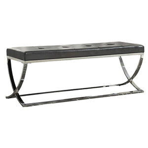 English Elm Black Curve-Leg Bench with Chrome Curved Legs and Black Leatherette Seat for Modern Minimalist Style B062P153582