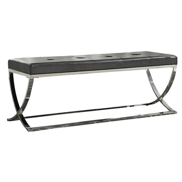 English Elm Black Curve-Leg Bench with Chrome Curved Legs and Black Leatherette Seat for Modern Minimalist Style B062P153582