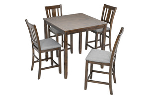 English Elm 5 Piece Dining Table Set - Stylish Counter Height Square Table & 4 Upholstered Chairs For Small Spaces W1998S00035