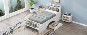 English Elm Wood Twin Platform Bed with Bookcase Headboard Storage Drawers Cottage Pine Frame WF313560AAK