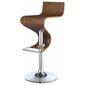English Elm Walnut S-Shaped Adjustable Bar Stool with Chrome Frame, Bentwood Seat, 375 lb Capacity, Modern Flair B062P153511