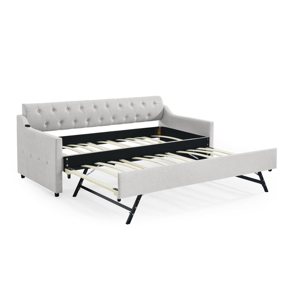 English Elm Twin Size Upholstery Daybed With Erectable Trundle And Usb Charging - Modern, Stylish, Space-Saving Solution W1413S00027-GIGA
