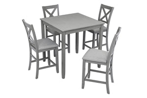 English Elm 5 Piece Dining Table Set - Modern Counter Height Square Table & 4 Upholstered Chairs For Small Spaces W1998S00028