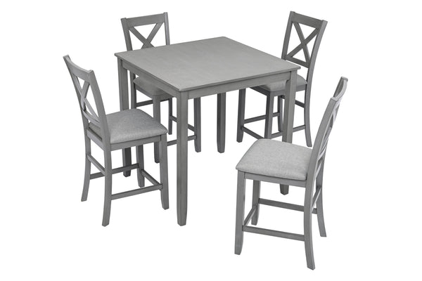 English Elm 5 Piece Dining Table Set - Modern Counter Height Square Table & 4 Upholstered Chairs For Small Spaces W1998S00028