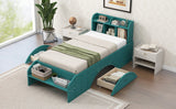 Hearth and Haven Wood Twin Size Platform Bed with 2 Drawers, Storage Headboard and Footboard WF313560AAF