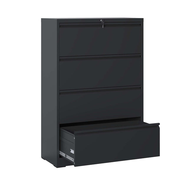English Elm Lateral File Cabinet 4 Drawer – Lockable Black Metal Storage For Secure Home/Office Organization T2398P154450