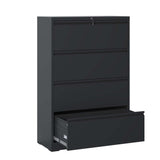 English Elm Lateral File Cabinet 4 Drawer, Black Filing Cabinet With Lock, Lockable File Cabinet For Home Office, Locking Metal File Cabinet For Legal/Letter/A4/F4 Size