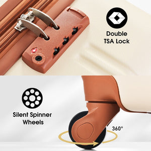English Elm Hardshell Abs Spinner Luggage Set with Tsa Lock Expandable Travel Carry on Suitcase Brown+White PP309434AAK