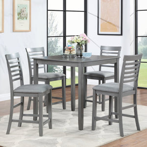 English Elm 5 Piece Dining Table Set - Modern Counter Height Square Table With 4 Upholstered Chairs, Gray Finish W1998S00029