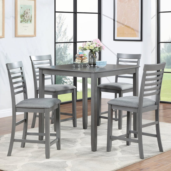 English Elm 5 Piece Dining Table Set - Modern Counter Height Square Table With 4 Upholstered Chairs, Gray Finish W1998S00029