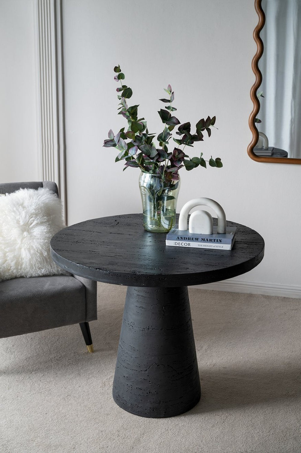 English Elm 36x36x30" Round Pedestal Dining Table Matte Magnesium Build Seats Four Compact Spaces Black W2078S00004