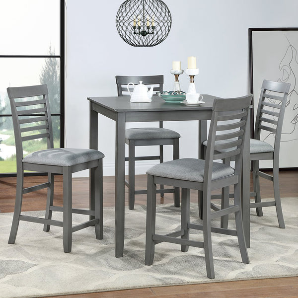 English Elm 5 Piece Dining Table Set - Modern Counter Height Square Table With 4 Upholstered Chairs, Gray Finish W1998S00029