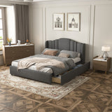 3-Piece Bedroom Set: Queen Platform Bed, Marble Nightstand, Grey - Stylish, Space-Saving