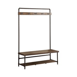 English Elm Chestnut Industrial Hall Tree with Bench Storage, 5 Coat Hooks, Reclaimed Wood Look & Metal Pipe Frame B062P153577