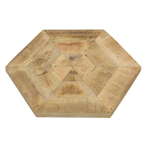 English Elm Natural Hexagon Nesting Tables Set of 2 - Mango Wood Inlay Tops with Black Iron Bases, Rustic Industrial Charm B062P153599