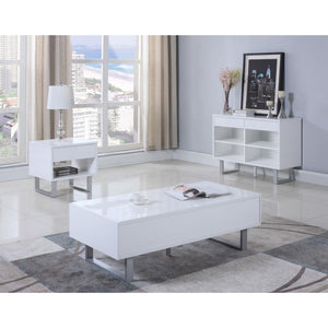 English Elm High Glossy White Modern 1-Drawer End Table with Brushed Nickel U-Legs, Minimalist Gloss Finish, 22"H B062P153594