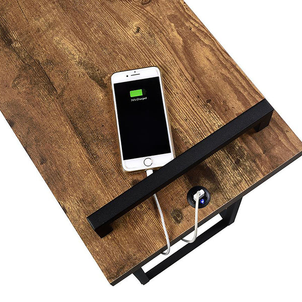 English Elm Antique Stetsonia C-Table in Nutmeg with Slim Black C-Frame and Built-In USB Charging Port, 26"H B062P153590