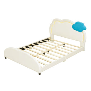 English Elm Full Size Velvet Platform Bed with Cloud Headboard Led Ambient Glow Scalloped Frame WF316217AAA