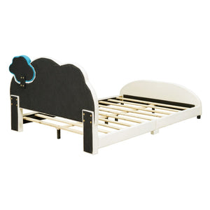 English Elm Full Size Velvet Platform Bed with Cloud Headboard Led Ambient Glow Scalloped Frame WF316217AAA