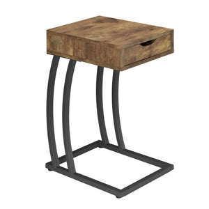 English Elm Antique Rustic Nutmeg Accent Table with Gunmetal C-Base, Chunky Wood Top, Dual USB & Power Ports B062P153607