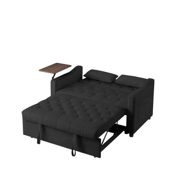 English Elm BLACK Velvet Sofa Bed with Foam Comfort, Solid Wood Frame, Black Legs — Compact 46x40x16.55" Convertible Lounge W588P154122