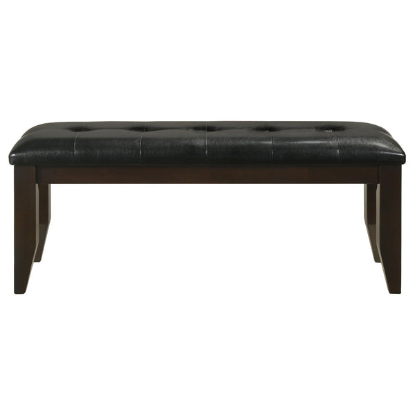 English Elm Cappuccino Modern Black Tufted Faux Leather Dining Bench with Cappuccino Base – Sleek 47" Accent Seat B062P153586