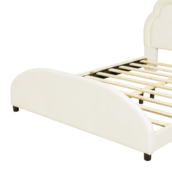 English Elm Full Size Velvet Platform Bed with Cloud Headboard Led Ambient Glow Scalloped Frame WF316217AAA