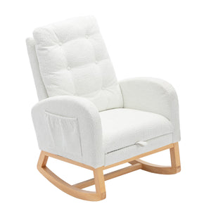 English Elm LY-5104 Plush High-Back Accent Rocking Chair with Footrest, Ergonomic Foam Cushion for Living Spaces White W2231P143508