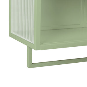 English Elm 23.62"Glass Two-Door Wall Cabinet with Fluted Tempered Glass, Open Shelf, Towel Rack, Modern Storage Green W757143037