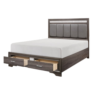 English Elm Queen Luster Platform Bed with Footboard Storage Drawers, Gray Embossed Veneer & Silver Glitter Accents B011S00688