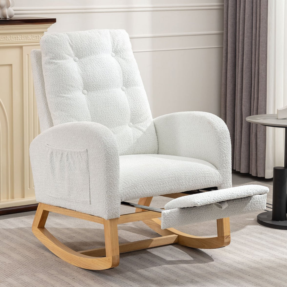 English Elm LY-5104 Plush High-Back Accent Rocking Chair with Footrest, Ergonomic Foam Cushion for Living Spaces White W2231P143508