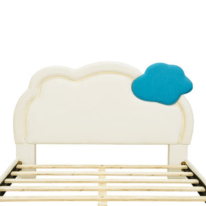 English Elm Full Size Velvet Platform Bed with Cloud Headboard Led Ambient Glow Scalloped Frame WF316217AAA