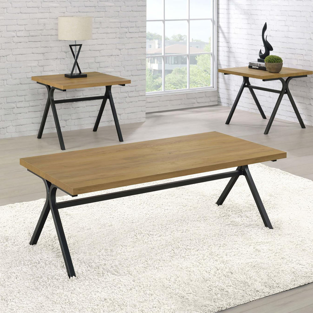 English Elm Golden Oak Gunmetal 3-Piece Occasional Set with Rustic-Modern Silhouettes, Sleek Coffee & Ends B062P153606