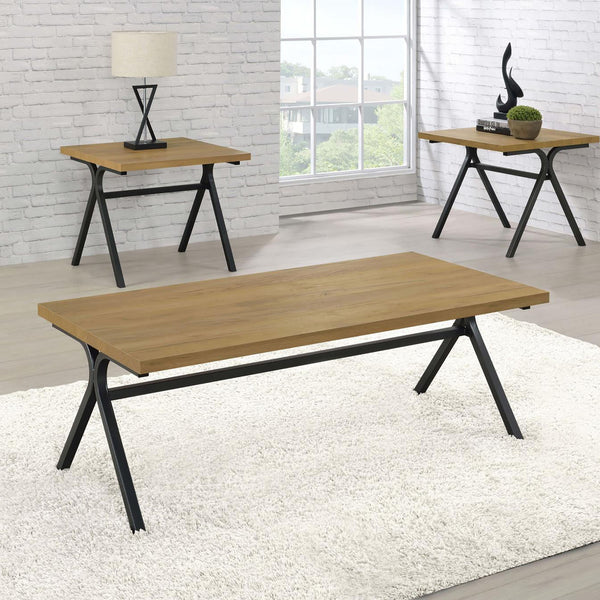 English Elm Golden Oak Gunmetal 3-Piece Occasional Set with Rustic-Modern Silhouettes, Sleek Coffee & Ends B062P153606