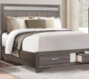 English Elm Queen Luster Platform Bed with Footboard Storage Drawers, Gray Embossed Veneer & Silver Glitter Accents B011S00688