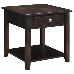 English Elm Walnut Transitional 1-Shelf End Table with Felt-Lined Drawer, Deep Finish, Square Design for Living Rooms B062P153604