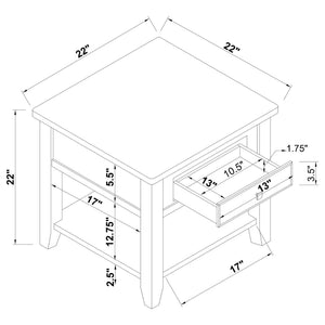 English Elm Walnut Transitional 1-Shelf End Table with Felt-Lined Drawer, Deep Finish, Square Design for Living Rooms B062P153604