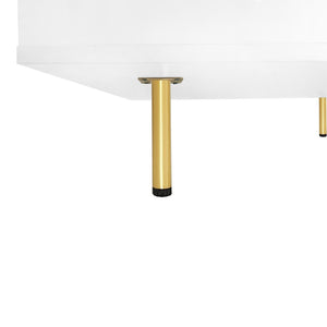 English Elm On-trend Gloss White Square Coffee Table Gold Legs Hidden Drawers Open Shelf Living Room WF315490AAK